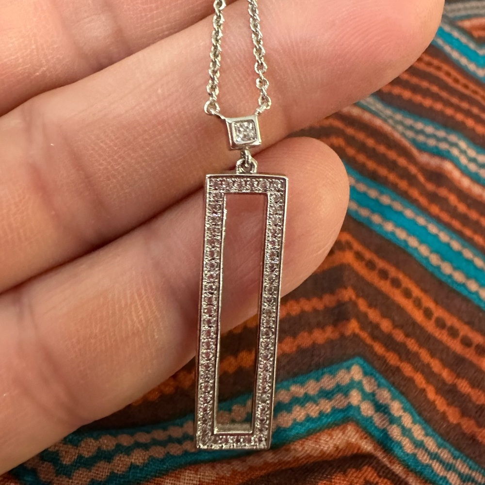 Landau Diamondess Silver Open Rectangular Pave Fl… - image 1